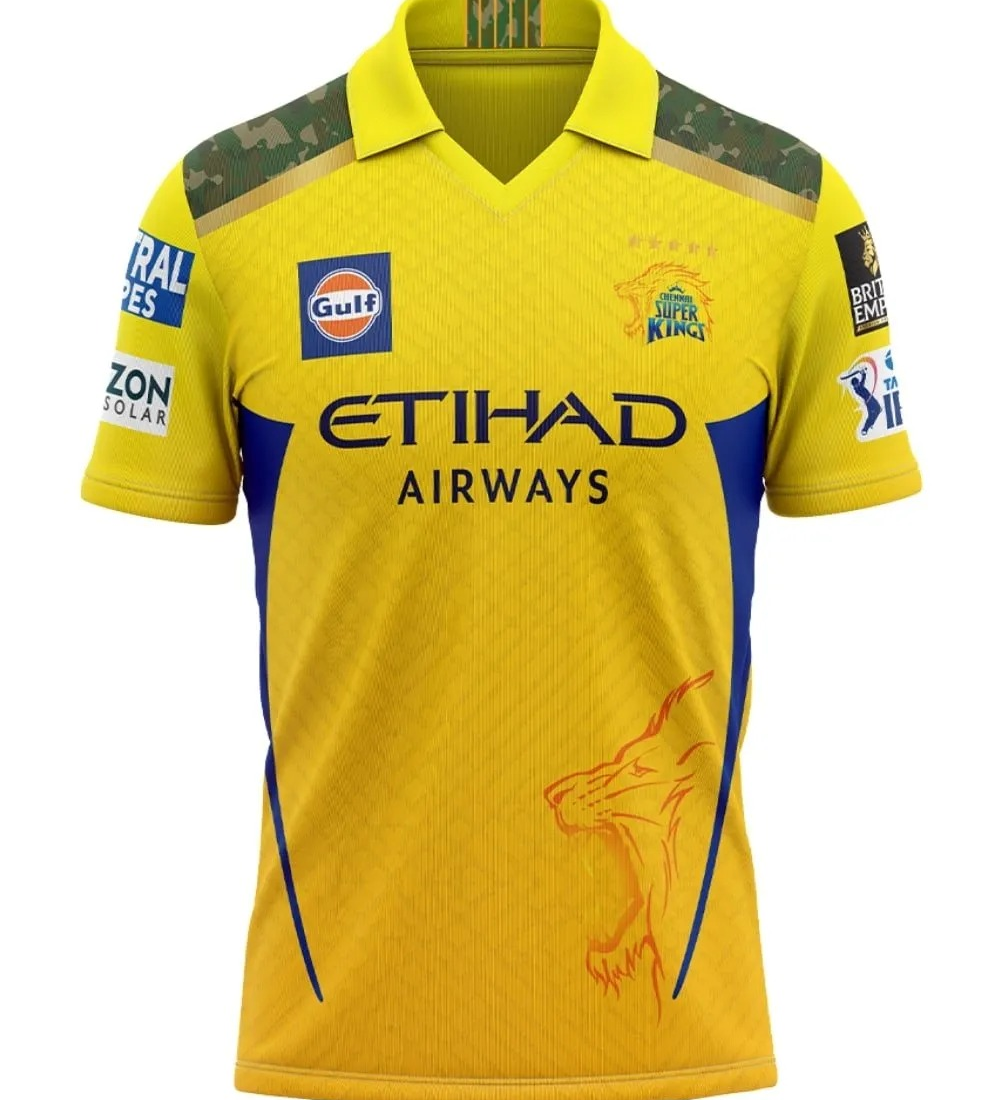 Chennai Super Kings 2025 replica cricket jersey, fully sublimated fan edition