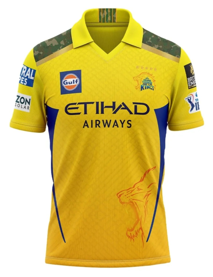 Chennai Super Kings 2025 replica cricket jersey, fully sublimated fan edition