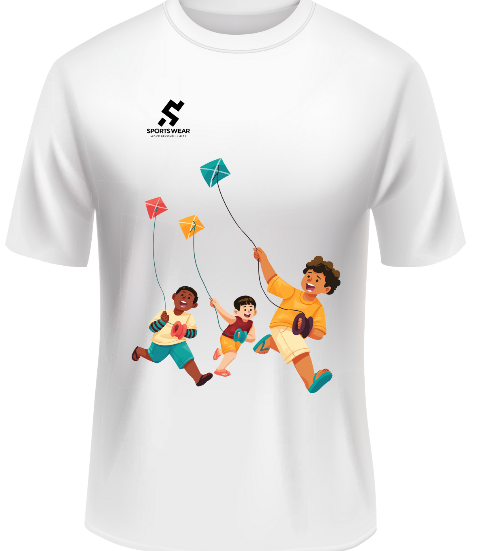 Bahar-e-Basant white shirt with kite design for Basant festival