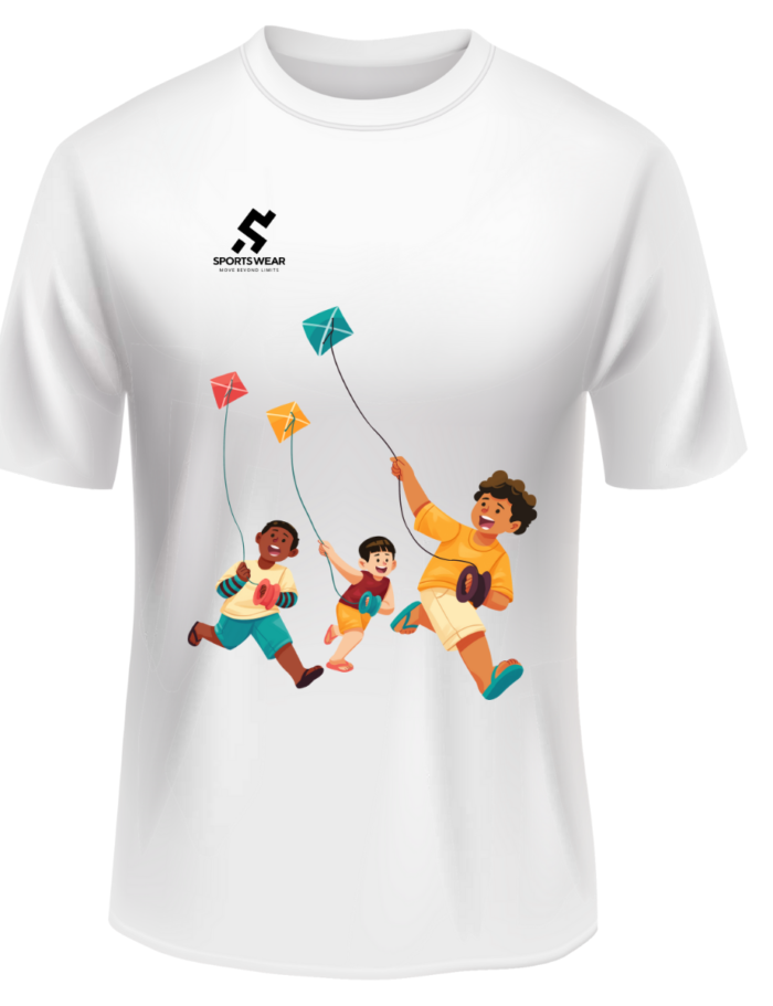 Bahar-e-Basant white shirt with kite design for Basant festival